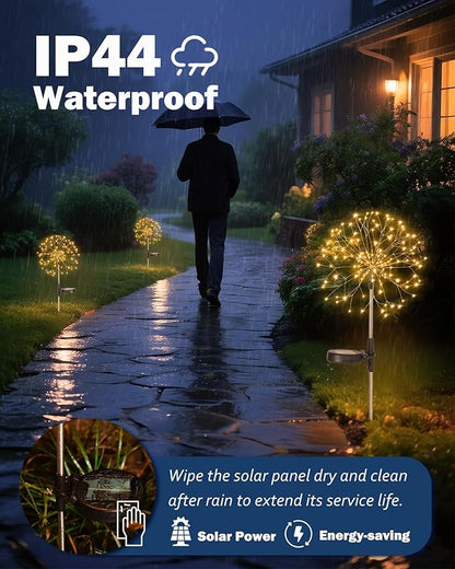 Solar Garden Lights Outdoor Yard Decorations, 8 Pack 150Leds Pathway Lights, Fairy Firework Stake Light for Garden, Patio, Pathway, Flowerbed Gold Color