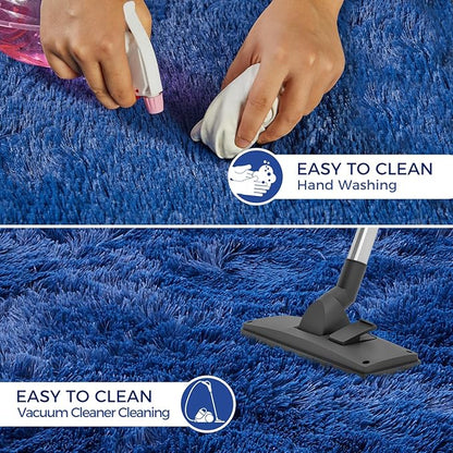 Ultra Soft Rug for Living Room, 4X6 Fluffy Shag Area Rug for Bedroom, Modern Shaggy Carpets Fuzzy Rug for Teens Dorm Nursery Home Decor Aesthetic, Upgrade Anti-Skid Durable, Blue