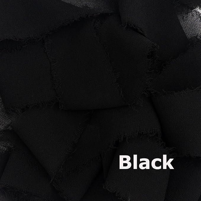 Black Chiffon Ribbon, Black Silk 1.5''x21Yd Handmade Frayed Fringe Ribbons for Wrapping, DIY Bows, Invitations, Bridal Bouquets, Crafts, Birthday, Wedding, Halloween, Party Decoration, 3 Rolls