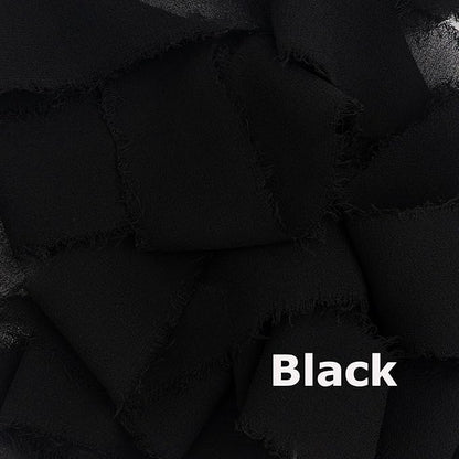 Black Chiffon Ribbon, Black Silk 1.5''x21Yd Handmade Frayed Fringe Ribbons for Wrapping, DIY Bows, Invitations, Bridal Bouquets, Crafts, Birthday, Wedding, Halloween, Party Decoration, 3 Rolls