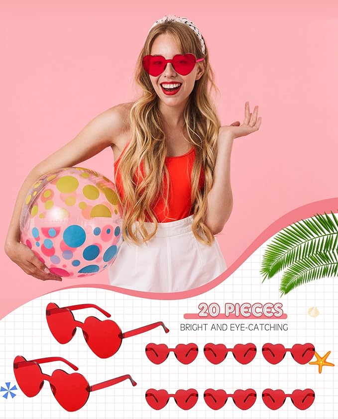 Frienda 20 Pairs Heart Shaped Sunglasses Rimless Candy Color Glasses for Women Men Party Favor