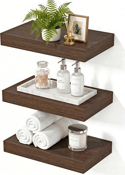 Floating Shelves for Wall, Bathroom Shelves Over Toilet, Wall Shelves & Book Shelf for Room, Hanging Shelf, Wooden Wall-Mounted Small Floating Shelves, 12 x 7 x 1.5 in (Smoke Gray, Set of 3)