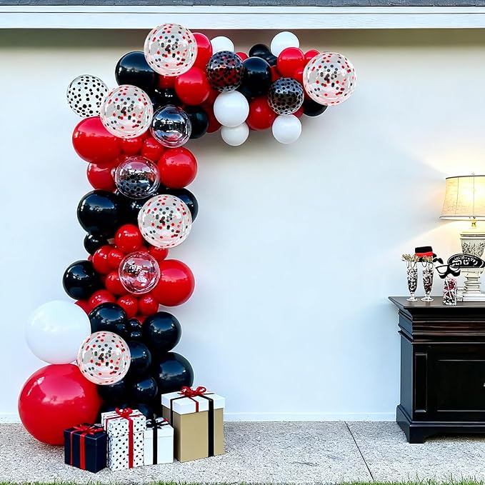 60pcs Red Black White Balloons, 12inch Black Red Confetti Balloons for Graduation 2026, Casino Poker Night, New Year, Racing Car Party Decorations