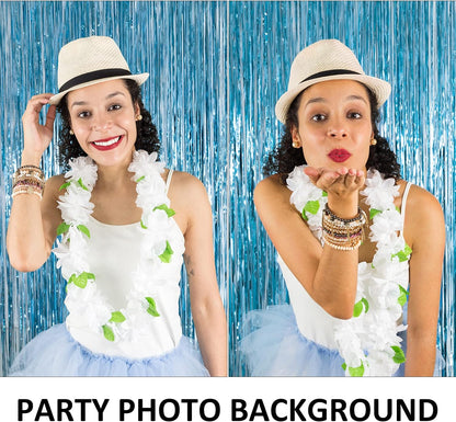 10 Pack Foil Curtain Backdrop Blue Metallic Tinsel Foil Fringe Curtains Photo Booth Props for Birthday Wedding Engagement Baby Shower Bachelorette Christmas Holiday Celebration Party Decorations