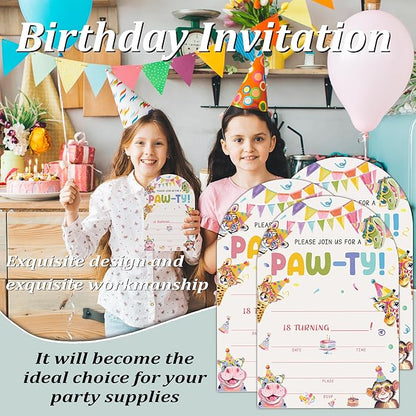 Jungle Animals Birthday Party Invitations, Animals Paw-Ty Invitations with Envelopes, 20 Fill-In Birthday Party invites for Boy Girl, Party Decorations Supplies (arch)