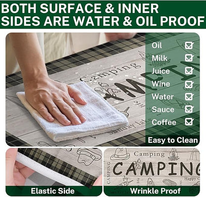 Picnic Table Cover with Bench Covers Elastic Edges, Brown Camper Fitted Table Cover, Outdoor Patio Camping Essentials 72 Inch 3PCS, Waterproof Camping Fitted Tablecloth with Drawstring Bag