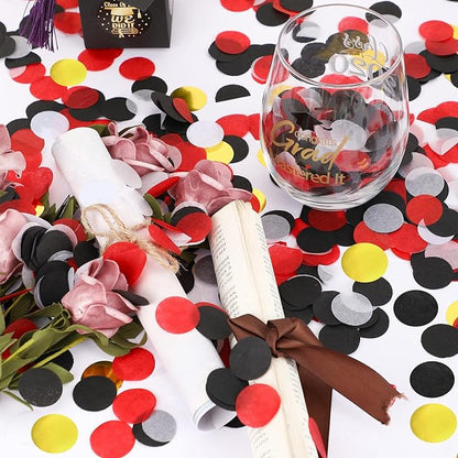 TecUnite Black White Red Gold Confetti Round Tissue Paper Table Confetti Dots for Wedding Birthday Party Decoration Arts Craft DIY Scrapbooking, 1.76 oz (2.5 cm)