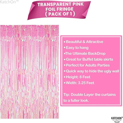 KatchOn, XtraLarge Iridescent Pink Streamers for Party Decorations - 3.2x8 Feet Pack of 2, Pink Backdrop for Mothers Day Decorations, Bachelorette Party Bridal Shower Gender Reveal Pink Birthday Decor