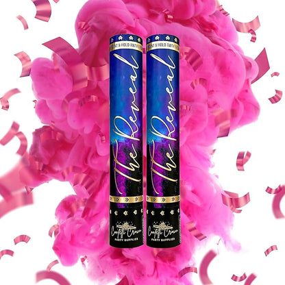 Confetti Crown Baby Gender Reveal Confetti Powder Cannon | 12” [PACK OF 2 Pink] - 100% Biodegradable Confetti & Powder Smoke (Pink)