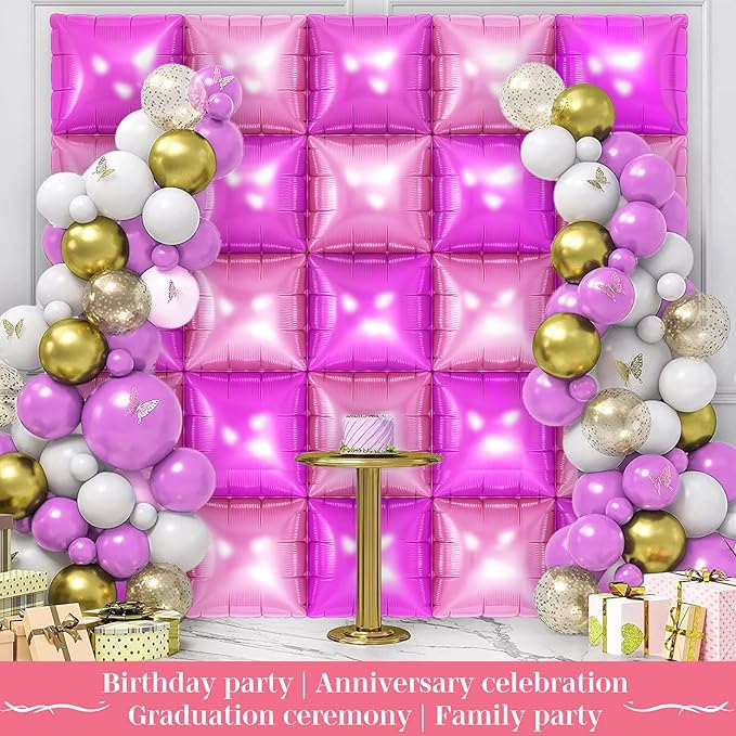 DustyPink and HotPink Square Foil Balloons 25 Pcs Metallic DustyPink and HotPink Balloons Wall Backdrop for New Year Graduation Birthday Bridal Shower Party Arch Backdrop Decorations