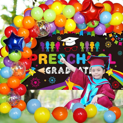 Oudain Kindergarten 2026 Graduation Party Decorations Kit Includes Preschool Graduation Backdrop and Balloon Garland for 2026 Pre Elementary Celebration Decoration Party Supplies(Black)