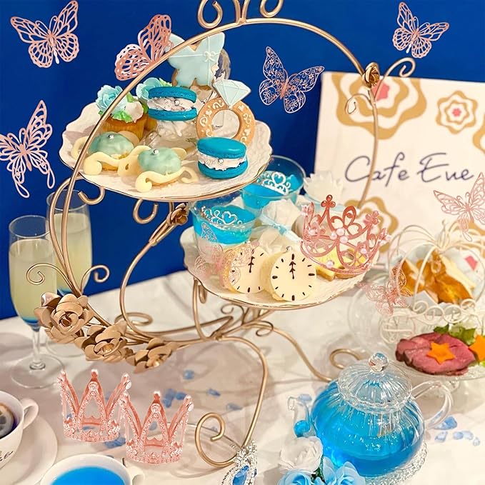 42PCS Crown Cake Topper Mini Tiara with 3D Butterfly Decoration Vintage Pearl Rhinestone Crown Cake Topper Cupcake Topper Cake Decoration for Birthday Wedding Anniversity Party Baby Shower (Rose Gold)