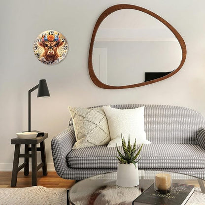 peacoblue Wall Clocks Battery Operated 12 Inch Highland Cattle with Flowers Glass Round Wall Clock Non Ticking for Kitchen Living Room Dining Room Bedroom and Bathroom Decor (Battery not Included)