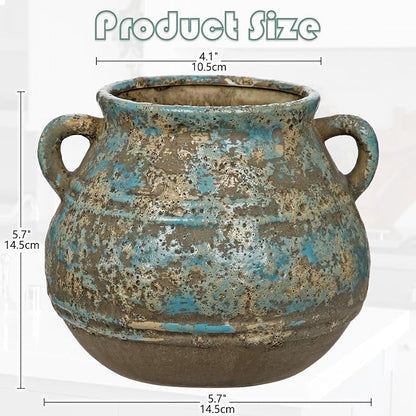 Hollyone Blue Ceramic Planters 5.7 Inch Large Vintage Ceramic Pots for Plants Indoor Outdoor Plant Planters Fit Mid Century Succulent Plant Stand Flower Pot Home Decor