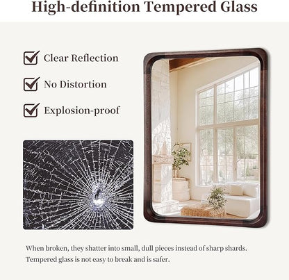 Tanmicoshomy Wood Bathroom Mirrors for Wall 30 x 40 Inch, Large Mirrors with Tempered Glass for Living Room Bedroom Office or Entryway(Dark Brown)