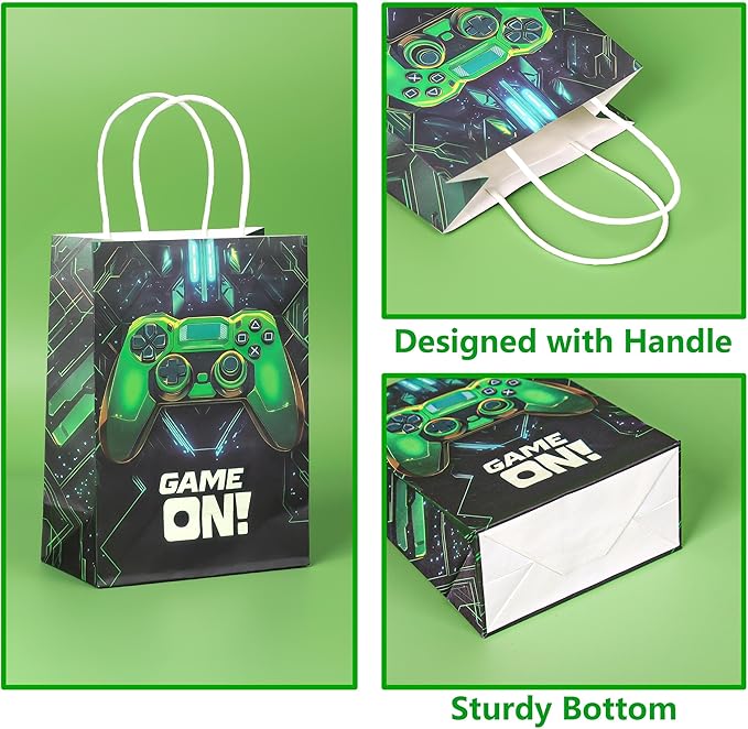 Lesnala 16Pcs Video game party favor bags with handle 2 styles Video game candy treat goodie bags for Kids Gamer Themed Birthday Party Decorations Supplies