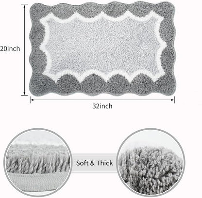 Scalloped Grey Bathroom Rugs Mat,Non Slip Absorbent Quick Dry Bath Mats for Shower Room,Plush Microfiber Bath Mats for Bathroom Floor Washable Carpet for Shower Tub Sink Bedroom,20"x32"