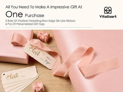 Vitalizart Pink Wrapping Paper Set 17" Pearly-Lustre With Silk Like Satin Ribbon & Gift Tags Recyclable Christmas Gift Wrapping Birthday Baby Shower Wedding Handmade Crafts 197"(16.4 Ft)