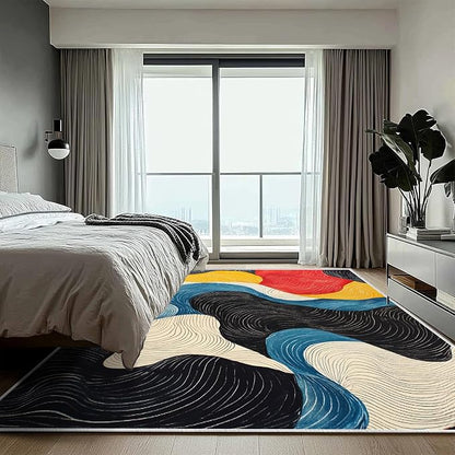 6x9 Colorful Area Rug Modern Abstract Black White Blue Beige Red Yellow Bedroom Rug Soft Low Pile Thin Large Carpet Living Room Non Slip Dining Room Stain Resistant Office Washable Machine