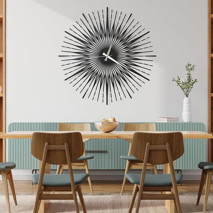 Sun Rays Wall Clock, Large Metal Decorative Wall Clock, Modern Minimalist Wall Decor (Black, Large)