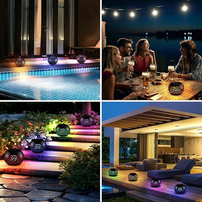 Reginary 1 Pcs Solar Lanterns Waterproof Outdoor Decor, Hollow Out Retro Metal Solar Lights 7 Color 2 Modes Decorative Atmosphere Table Lantern for Women Mom Gifts Patio Garden Pathway Yard (Black)