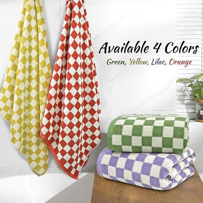 Jacquotha Shower Towels for Bathroom 27.5x55 Inches - Quick Dry Bath Towels Soft & Lightweight (2Pack), Cute Checkered Towel Sets Lilac, 520 GSM Absorbent Cotton