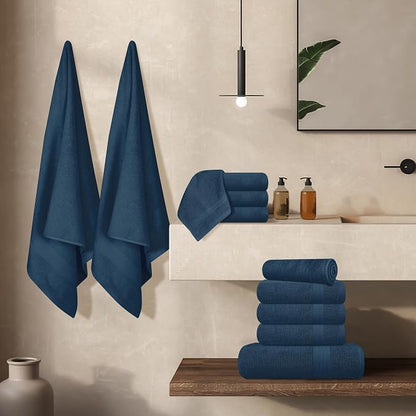 GLAMBURG Ultra Soft 24-Piece Towel Set - 100% Pure Ringspun Cotton, Contains 8 Oversized Bath Towels 27x54, 8 Hand Towels 16x28, 8 Wash Cloths 13x13- Ideal for Everyday use, Hotel & Spa- Mineral Blue