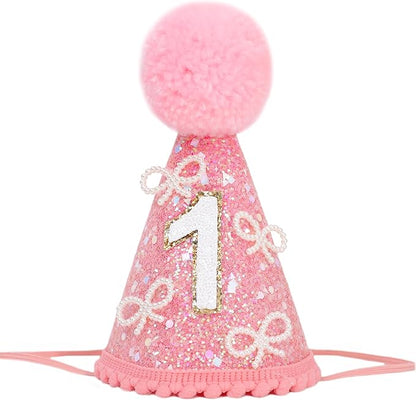 MAMUXI Butterfly 1st Birthday Hat - Little Princess First Birthday Decorations, 3D Pink Butterfly Sweet Party Hat