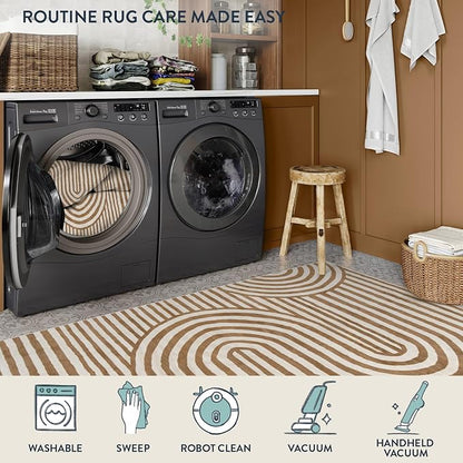 Lahome Abstract Area Rugs 5x7,Soft Living Room Rug Nursery Bedroom Rugs,Rainbow Colorful Playroom Rug Ultra-Thin Stain Resistance Throw Large Carpet for Kids Classroom Dorm Alba (5'X7',Khaki/Orange)