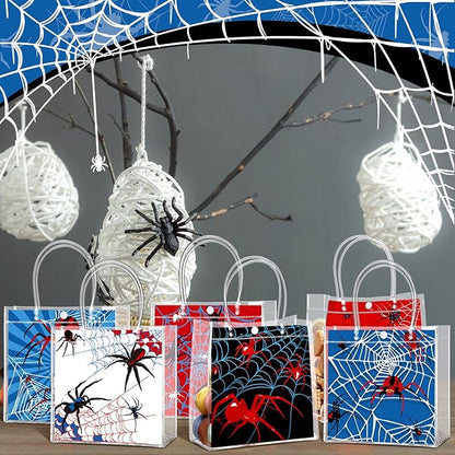 Teenyyou 24 Pcs Spider Clear Gift Bags with Handles Spider Party Favor Candy Treat Tote Candy Snack Treat Bags for Birthday Baby Shower Party Supplies
