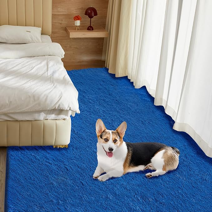 Ultra Soft Rug for Living Room, 4X6 Fluffy Shag Area Rug for Bedroom, Modern Shaggy Carpets Fuzzy Rug for Teens Dorm Nursery Home Decor Aesthetic, Upgrade Anti-Skid Durable, Blue