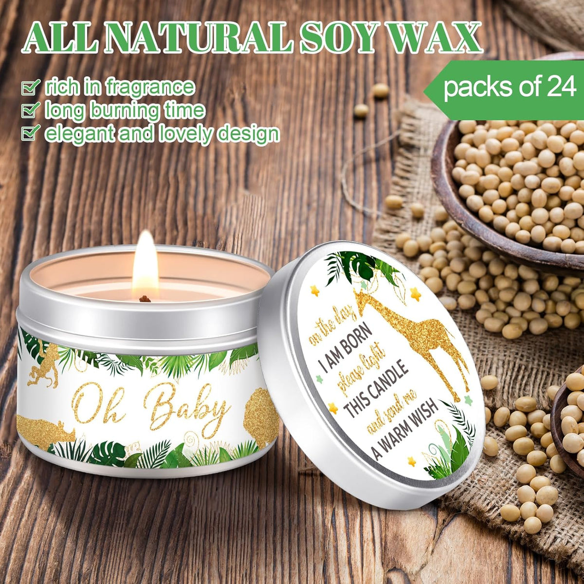 MTLEE 24 Pcs Jungle Animal Baby Shower Party Favors Candles Lavender Scented Baby Shower Favors for Guests Rustic Tealights Candles Gender Reveal Return Gifts Girl Boy (1.2 Oz, Khaki)