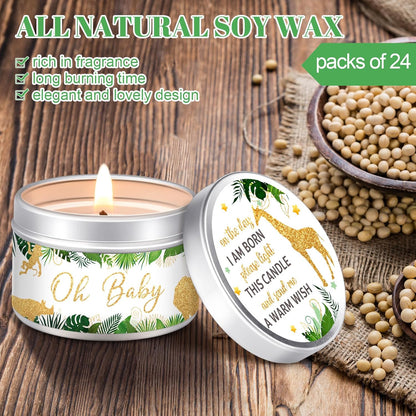 MTLEE 24 Pcs Jungle Animal Baby Shower Party Favors Candles Lavender Scented Baby Shower Favors for Guests Rustic Tealights Candles Gender Reveal Return Gifts Girl Boy (1.2 Oz, Khaki)