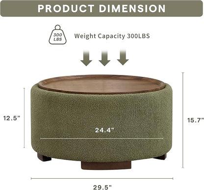 29.5 Inch Round Storage Ottoman Coffee Table, Modern Circle Coffee Table