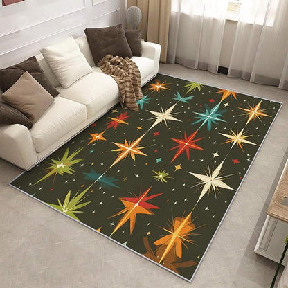 Atomic Rugs for Bedroom 5x7 ft, Abstract Starburst Area Rugs for Living Room, Washable Non Slip Low Pile Mid Century Modern Carpet, Home Decor PF-P 107