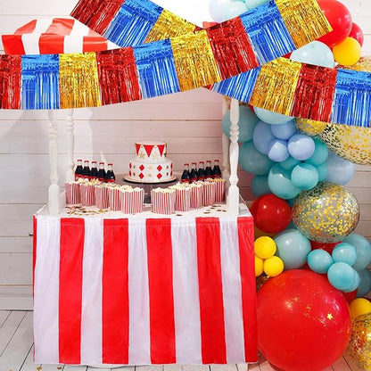 BEISHIDA 3 Packs Metallic Foil Fringe Garland Gold Red Blue Wall Hanging Tinsel Fringe Banners for Car Floats Birthday Baby Bridal Shower Wedding Graduation Holiday Party Decoration(30 Feet)