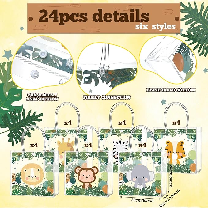 Aliceset 24 Pcs Gift Bags with Handle Clear PVC Candy Treat Goodies Tote Bags for Summer Birthday Party Favor Supplies
