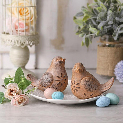 Blulu 2 Pcs Bird Figurines Home Decor Resin Bird Statue Vintage Farmhouse Decoration Boho Animal Decorative Sculpture Gifts for Home Table Office Shelf Tabletop Accents(Rust,Retro)