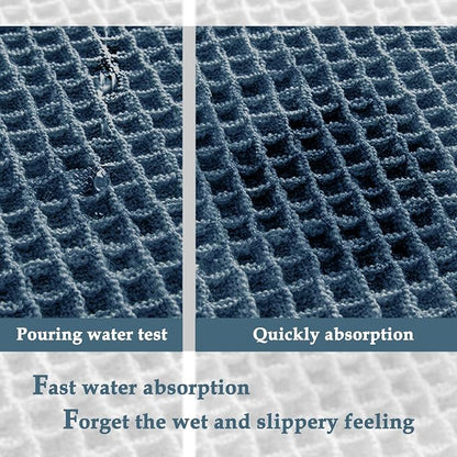 ZALL Blue Waffle Bath Mat,Super Absorbent Non Slip Bathroom Rug, 24x72inch, Machine Washable Ultra Soft Floor Mats
