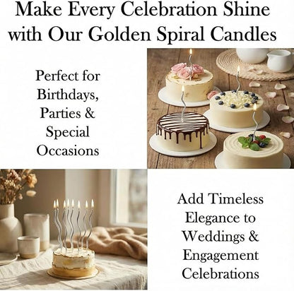 12-Count Spiral Birthday Candles, Long Twisty Party Silver Candles with Candle Holders, Long Burning for Weddings, Birthdays, Party Decorations, Cupcakes, Anniversary and Meetups (Silver)