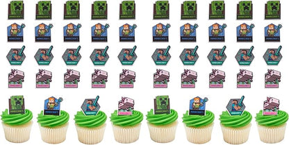 DecoPac Minecraft Lush Finds Rings, Cupcake Decorations Featuring Creeper, Alex, Steve and Axolotl! Multicolored 3D Food Safe Cake Toppers – 24 Count (Pack of 2)