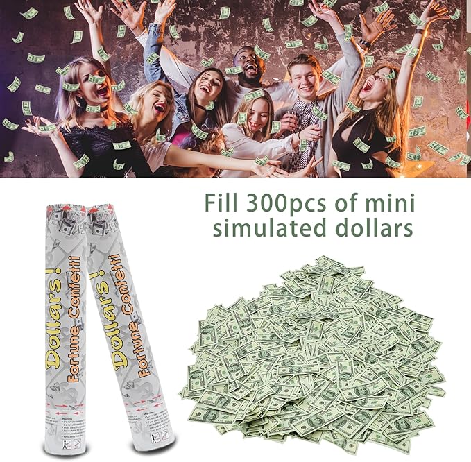 Confetti Cannon Creative Small Size Dollar Bill Confetti Poppers Suitable for Business Signing, Opening Activities, Promotion and Salary Increase Celebration, Holiday or Birthday Party (Pack of 4)