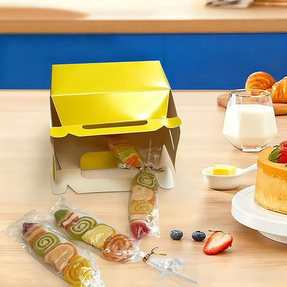 XAGLVV 24 Pack Yellow Gable Boxes with Handles 6.2x3.5x3.5 Inch Paper Party Favor Gift Box for Summer Parties Kids Birthdays Friendship Events Sunshine Themes