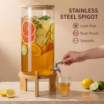 L'ÉPICÉA Drink Dispenser, Glass Drink Dispenser with Stand, Drink Dispenser for Parties, Beverage Dispenser with Stand, 304 Stainless Spigot, Gallons Iced or Hot Beverage Dispenser (11L（2.9Gallon）)
