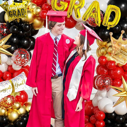 Graduation Balloon Arch Garland Kit Red Black White Gold Graduation Decorations 2026 for College High School Class of 2026 Grad Party Prom Decor