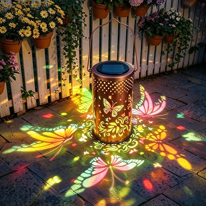 2 Pack - Colorful Butterfly Hanging Solar Lanterns Outdoor Waterproof, Decorative Metal Solar Hanging Lanterns for Porch Yard Tabletop Path Lawn and Garden Decor, Ideal Gifts for Mom Grandma Women