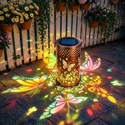 2 Pack - Colorful Butterfly Hanging Solar Lanterns Outdoor Waterproof, Decorative Metal Solar Hanging Lanterns for Porch Yard Tabletop Path Lawn and Garden Decor, Ideal Gifts for Mom Grandma Women