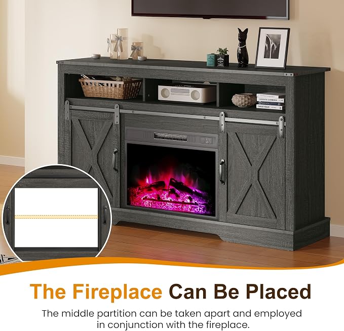 RoyalCraft Fireplace TV Stand for 65+ Inch TV, Rustic Media Console