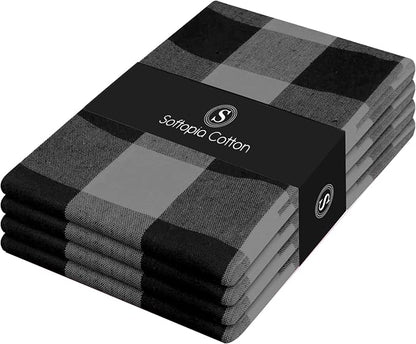 4 Pack Light Grey and Black Buffalo Check Kitchen Towels, 16"x26", Plaid Dish Towels, Absorbent Cotton Cloths for Drying Hands, Cleaning Spills, Farmhouse Kitchen Décor, Holiday