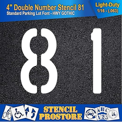 Pavement, Curb, and WheelStop Stencils - 4 inch Double Number Stencil - (81) - 4" x 4" x 1/16" (63 mil) - Light-Duty